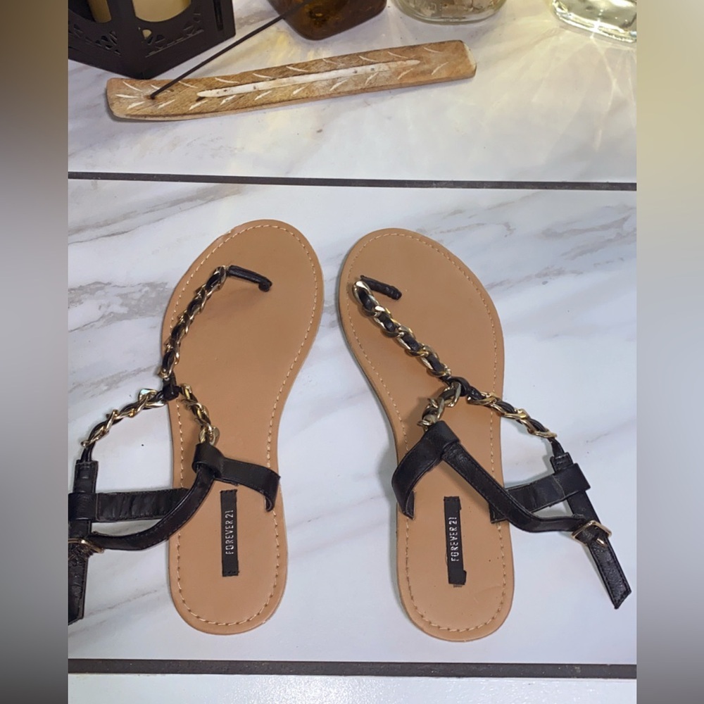 Forever 21 Tan and Black Chain Sandals